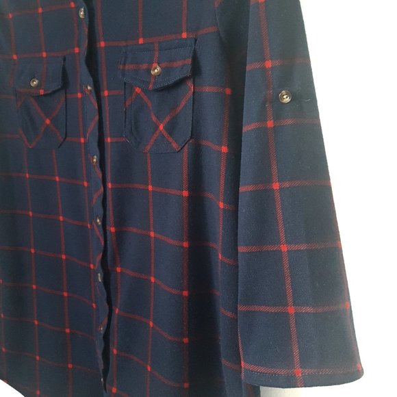 Eden & Olivia Dark Blue/Red Button Down Shirt, S - Picture 3 of 8